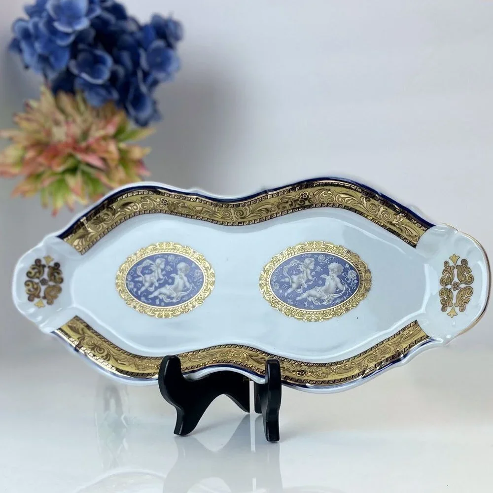 Limoges Porcelain Tea Service Plate Decorated in 22kt Gold and Deep Cobalt | Bea